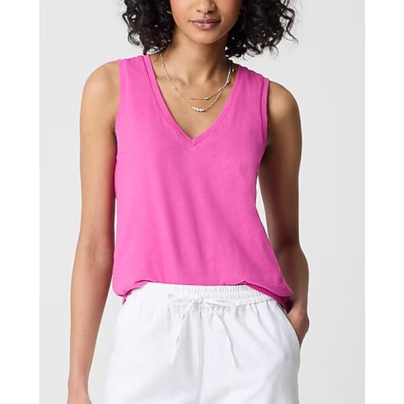 J. Crew Factory Women's Slub Cotton V-Neck Tank Top Pink S Small New - Picture 1 of 8